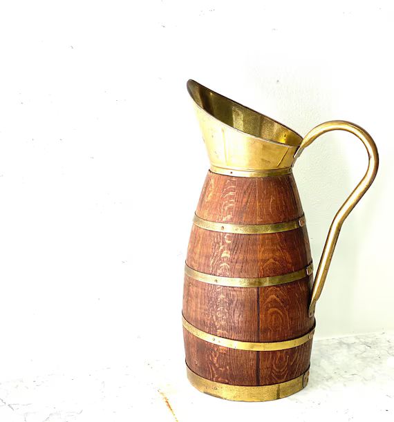 Vintage XL Wood and Brass Handmade Pitcher - Etsy | Etsy (US)