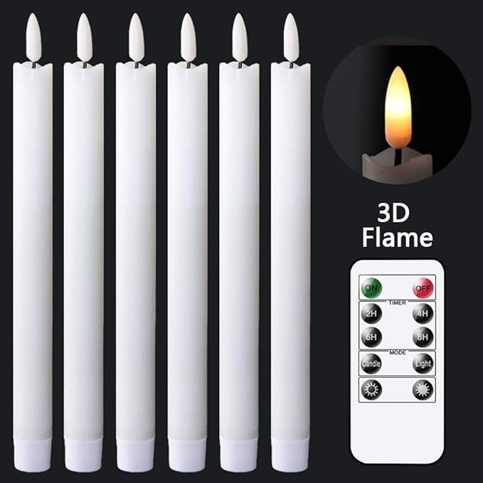 GenSwin Flameless White Taper Candles Flickering with 10-Key Remote, Battery Operated Led Warm 3D... | Amazon (US)