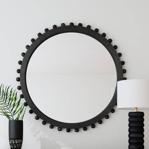 Renn Matte Black 50" Round Oversized Wall Mirror | Lamps Plus