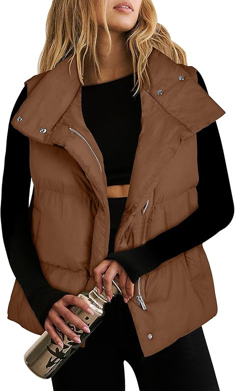 ANRABESS Women Puffer Vest Sleeveless Zip Up Stand Collar Quilted Lightweight Jacket Winter Warm ... | Amazon (US)