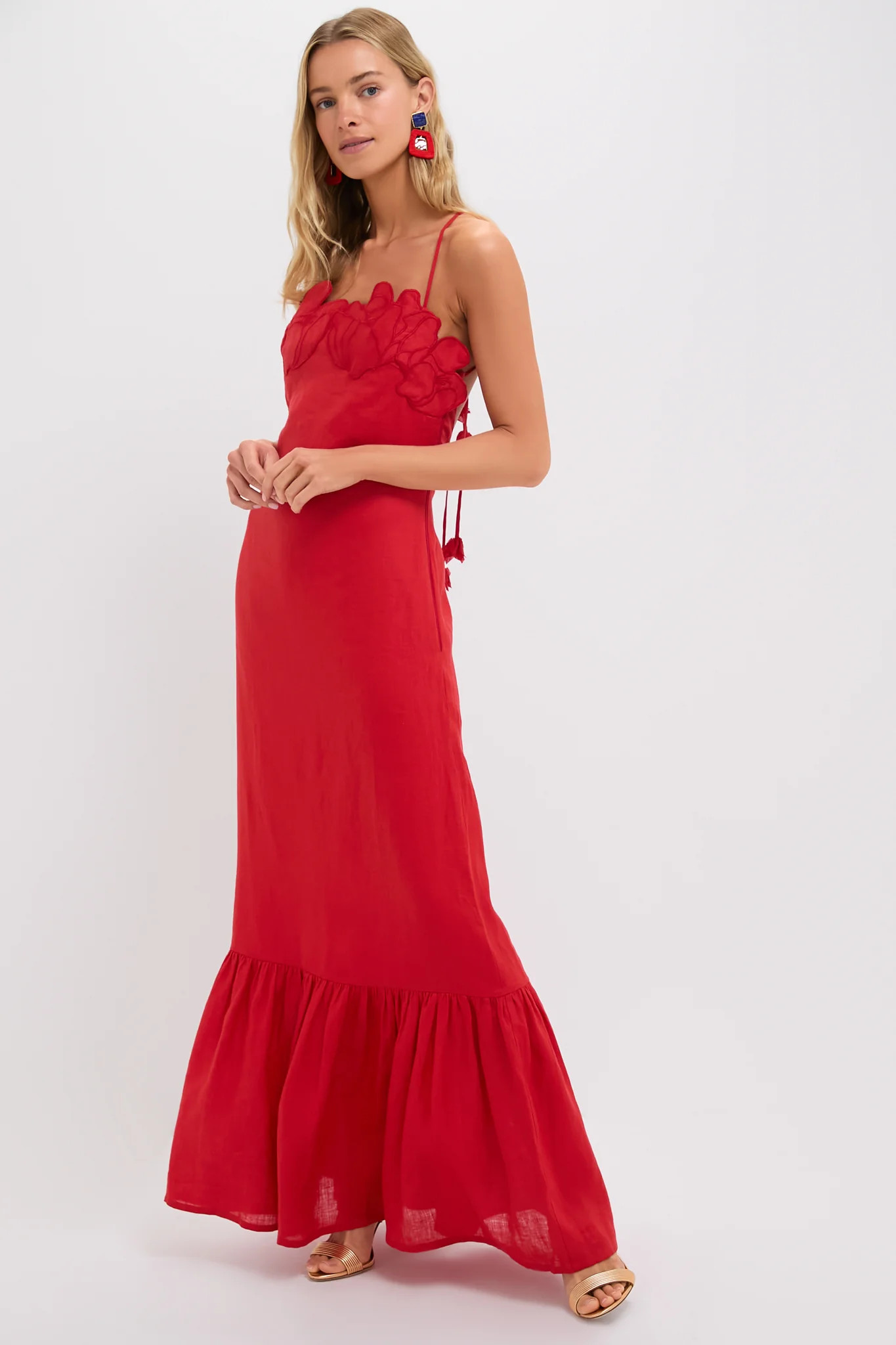 Coral Red Poema Eterno Embroidered Maxi Dress | Tuckernuck (US)