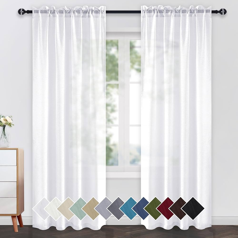 JIUZHEN White Sheer Curtains 90 Inches Long, Rod Pocket Light Filtering Semi Transparent Voile Wi... | Amazon (US)