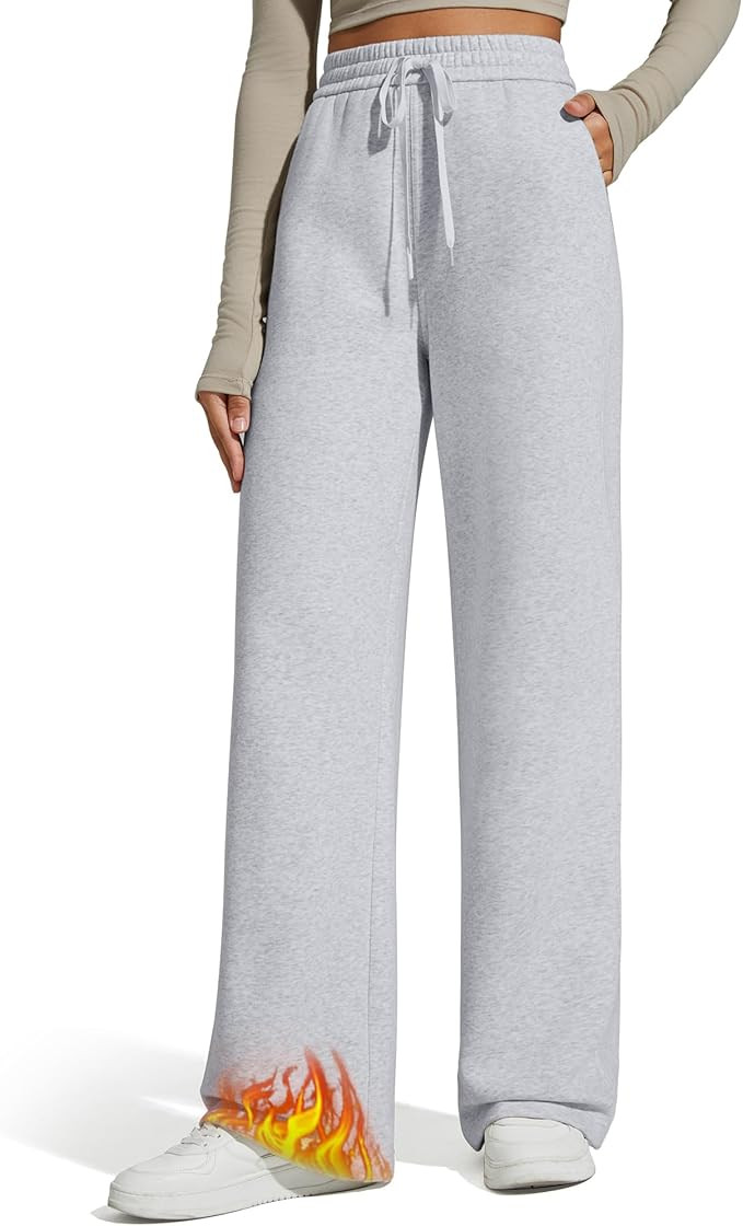 G4Free Flurrylux Fleece Lined Sweatpants Women Cotton Thermal Warm Wide Leg Pants with Pockets | Amazon (US)