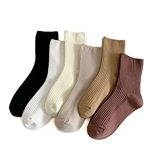 TeenFighter 6 Pairs of Comfortable Casual Cotton Socks for Women, Solid Color Stretch Socks for Girls and Students | Amazon (US)