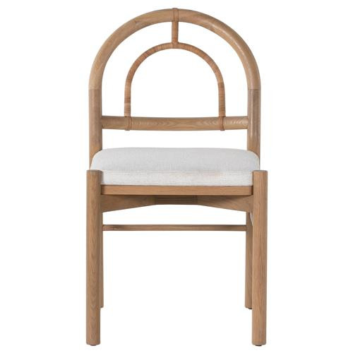 Perry Mid Century White Performance Brown Oak Wood Woven Cane Dining Side Chair | Kathy Kuo Home