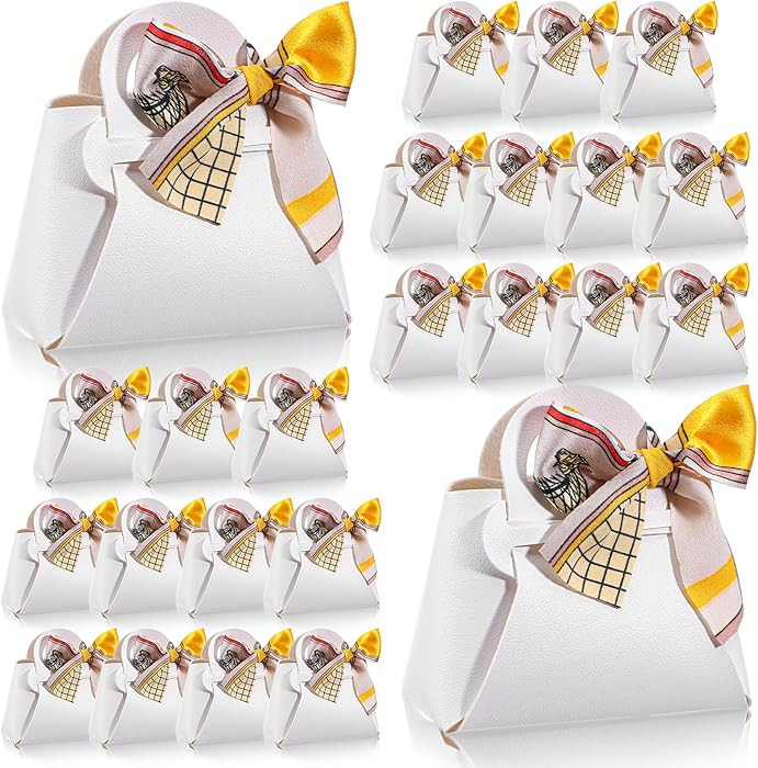 HOFURME 24 Pack Leather Ribbon Candy Bag Gift Bags PU Wedding Gift Bags with Handle Ribbon Reusab... | Amazon (US)