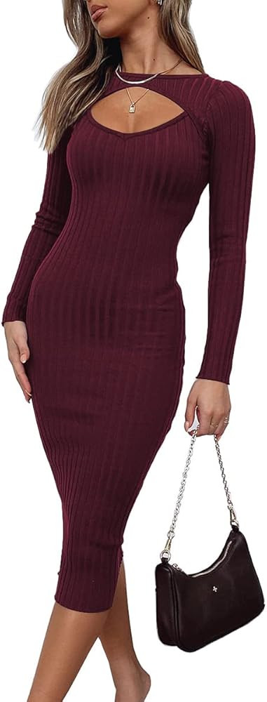 LILLUSORY Fall Womens Sweaters Bodycon Sweater Dress 2023 Long Sleeve Midi Knit Dresses | Amazon (US)