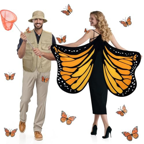 Halloween Couples Costume for Adults, 17 Pcs Simple Butterfly Couple Costumes with Butterfly Catcher Costume and Monarch Wings, Duo Costumes for Best Friends Men Women Cosplay | Amazon (US)