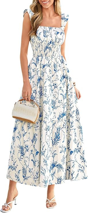 PRETTYGARDEN Floral Dress for Women Summer Boho Maxi Sundresses 2026 Smocked Long Flowy Spring Be... | Amazon (US)