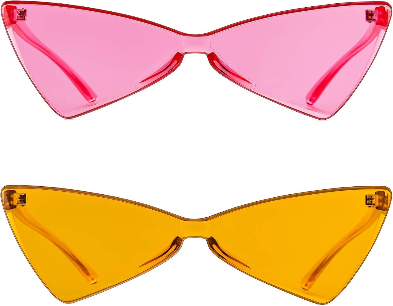 Colorful One Piece Rimless Transparent Cat Eye Sunglasses for Women Tinted Candy Colored Glasses ... | Amazon (US)