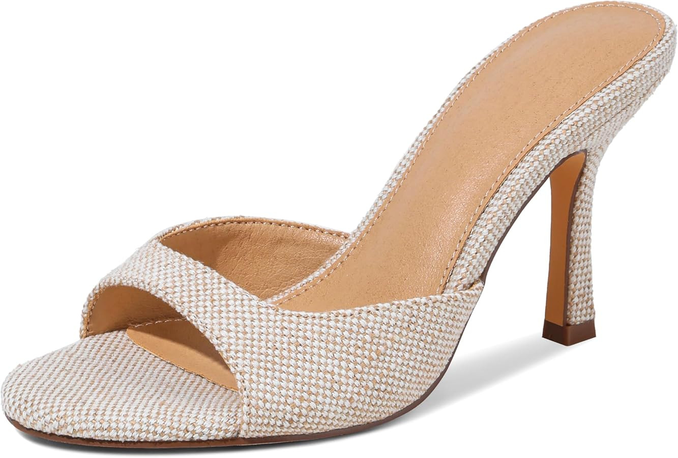 Raffia Woven Heels Sandals for Women Slip On Kitten Heels Mule Slides - Open toe, Espadrille, Sum... | Amazon (US)