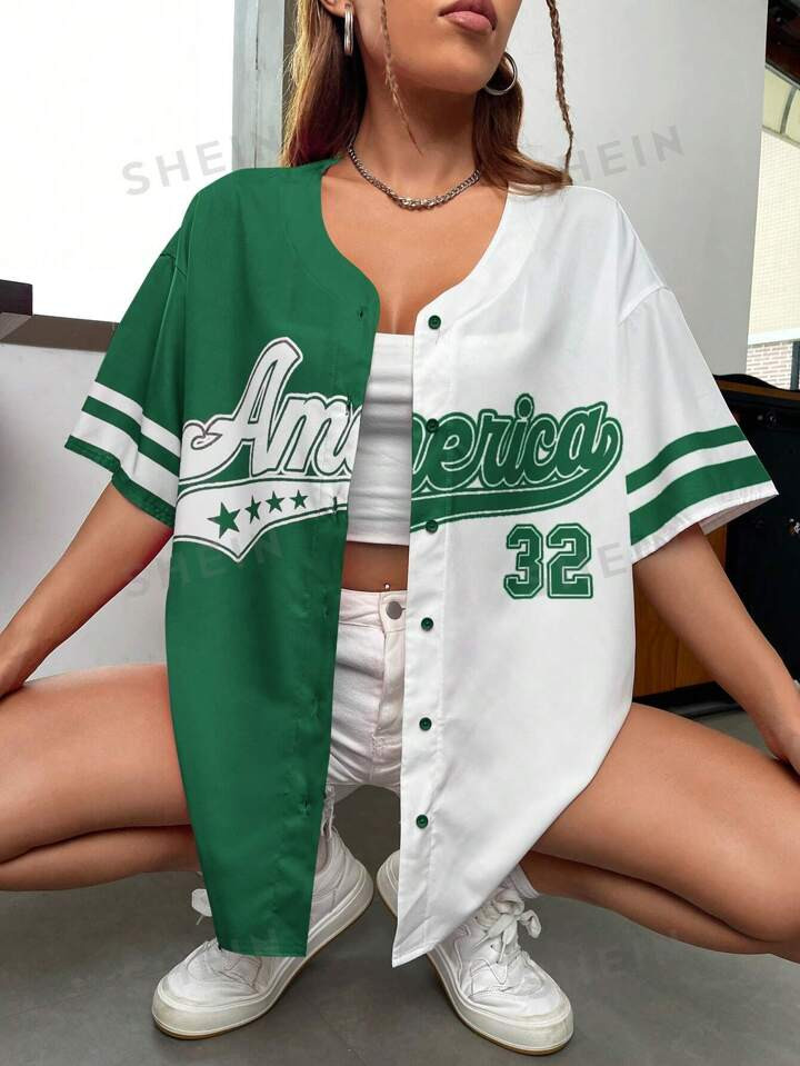 SHEIN Qutie Women'S Digital Printed V-Neck Blouse | SHEIN