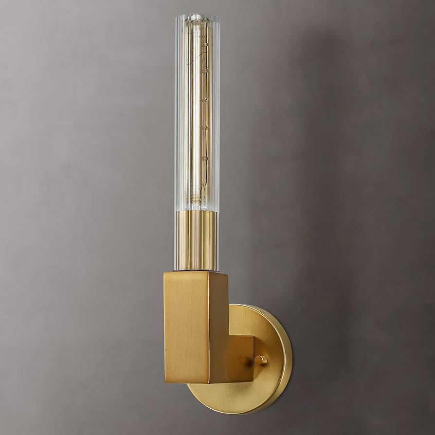 BUNKOS Brass Gold Wall Sconces, 1- Light Modern Bathroom Vanity Wall Light Fixture with Striped G... | Amazon (US)