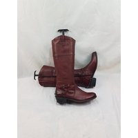Cowboy Boots, Riding Knee High Boots Women, Buckle Burgundy Cowgirl Shoes Vintage Red Leather Women | Etsy (US)