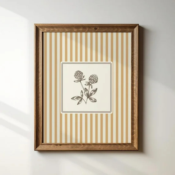 Yellow Striped Clover Floral Line Illustration Print, Vertical Portrait, Instant Print, Minimalis... | Walmart (US)