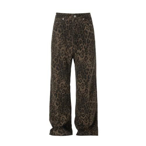 Hesaco Y2K Leopard Jeans for Women - Baggy Unisex Cheetah Print Straight Leg Denim with Pockets, Casual Streetwear (Leopard,S,Small) | Amazon (US)