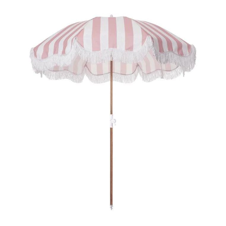holiday beach umbrella, pink stripe | minnow