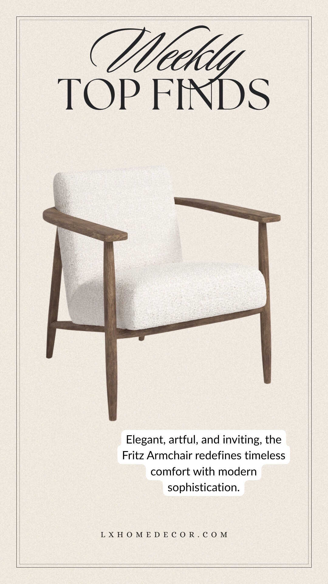 Weekly Top Finds: The Fritz Armchair! ✨
I'm starting the week with this Fritz Armchair because it's that good! The boucle fabric and the clean, mid-century modern wood frame make it elegant, artful, and seriously comfortable. It redefines comfort with modern sophistication. This is the perfect accent chair for any room! Shop it now! 👇

, boucle armchair, Fritz Armchair, mid century modern, accent chair, cozy chair, neutral furniture, wood frame, weekly 

#LTKFindsUnder100 #LTKSaleAlert #LTKHome