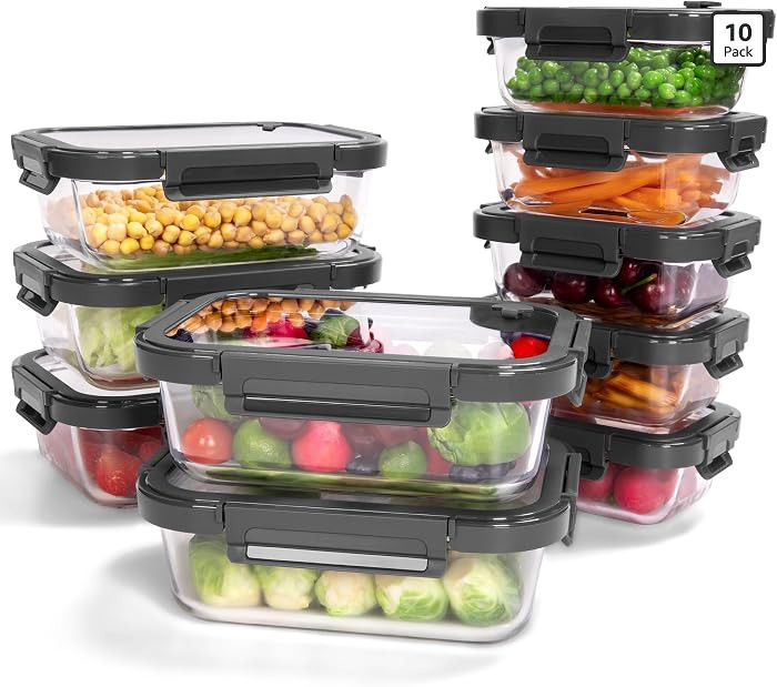 10-Pack Glass Food Storage Containers with Tempered Lids \u2013 Borosilicate, Airtight, Oven-Safe... | Amazon (US)