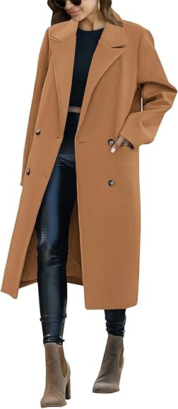 Saodimallsu Women Double Breasted Pea Coat Casual Long Lapel Work Office Overcoat Trenchcoats wit... | Amazon (US)