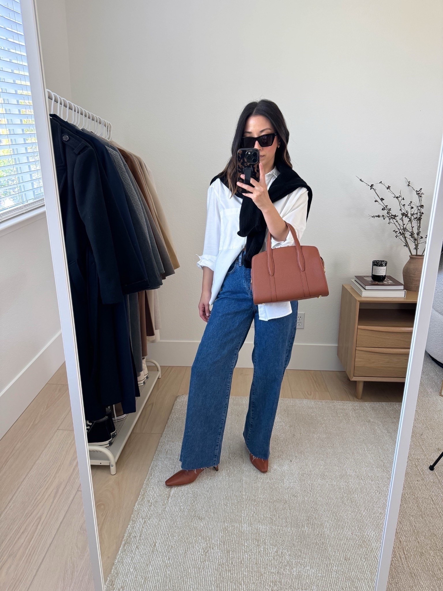 Aritzia Remy jeans styled multiple ways. Size up, they run small. These are extremely elongating and flattering. I’m between a straight and wide-leg and a true high rise.

AYR Shirt xs
Everlane cotton sweater xs
Aritzia jeans 26, sized up and cut hems. 
Staud Wally ankle booties 35
Parisa Wang bag (can't be linked)
Celine sunglasses
Quince earrings

Jeans, petite 


#LTKPetite #LTKSeasonal #LTKFindsUnder100
