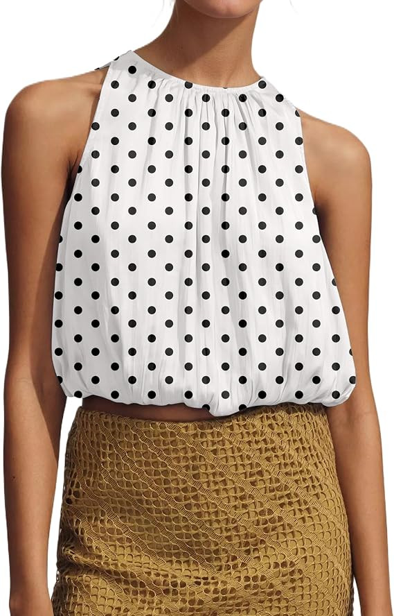 Ythomm Women’s Halter Crop Bubble Tops Summer Sleeveless Crewneck Puffy Hem Cropped Tank Tops F... | Amazon (US)