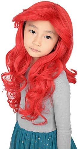 Topcosplay Ariel Wig Kids Girls Child Wig Halloween Costume Princess Cosplay Wigs Red Long Curly | Amazon (US)