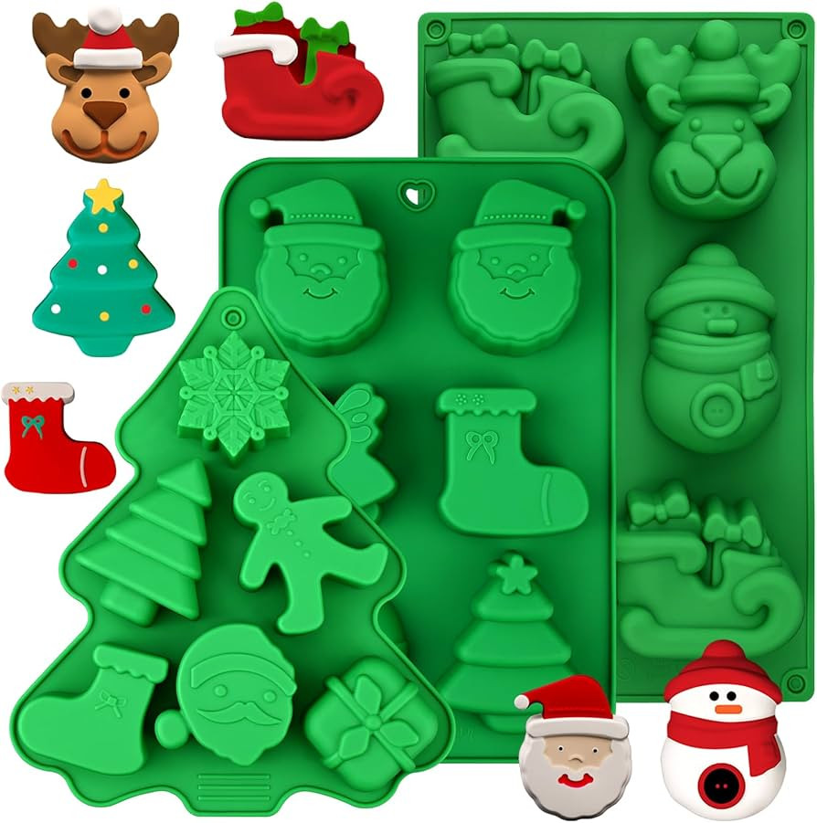 HUAKENER 3 Pack Christmas Soap Molds, Large Size Xmas Silicone Mold for Handmade Soap, Mini Cakes... | Amazon (US)