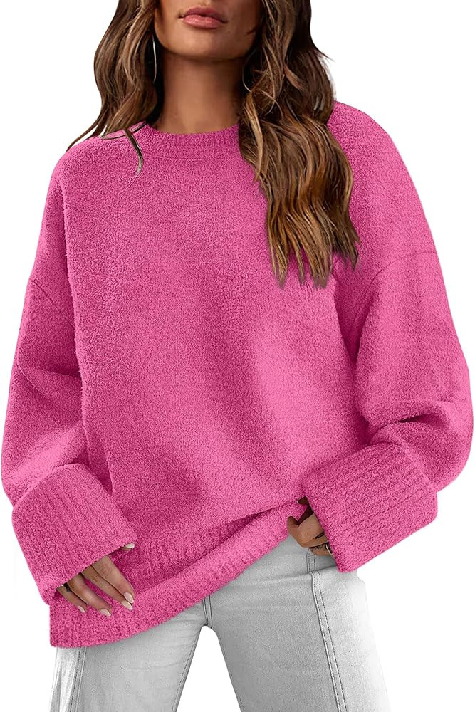 XIEERDUO Oversized Sweaters for Women Crewneck Long Sleeve Fuzzy Knit Warm Pullover Sweater | Amazon (US)