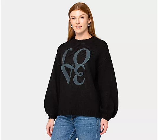 Make Your Selection: Peace Love World Stripe Lantern Sleeve Sweater | QVC