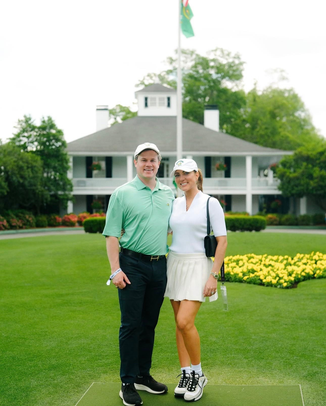 The Masters OOTD Tory Burch shirt and skirt Hermes purse Chanel sneakers 