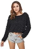 Carprinass Women's Knitted Pullover Sweater Short Crop Fuzzy Tops Black M | Amazon (US)