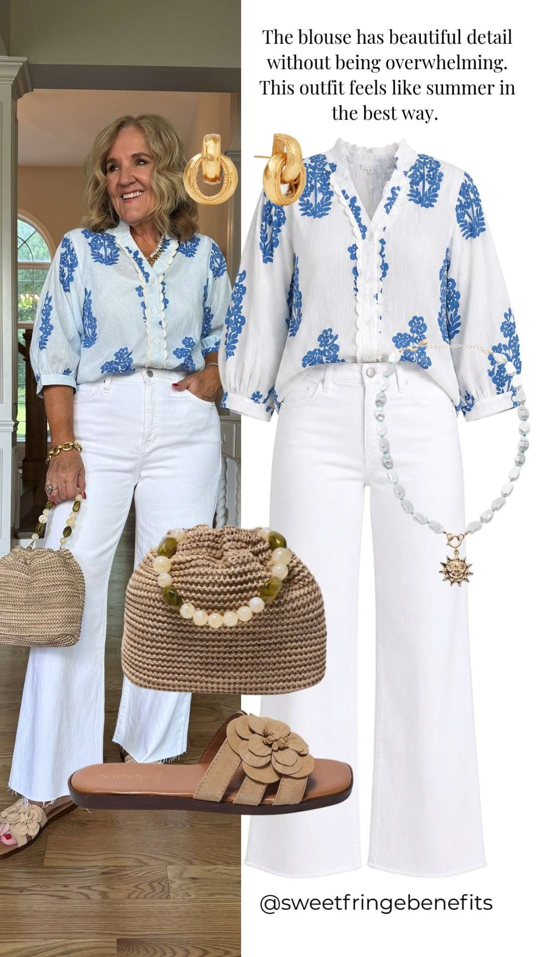 This outfit feels like summer in the best way. The blouse has beautiful detail without being overwhelming, and paired with crisp white denim, it creates such a fresh and polished look. 🫶🏻 

 #LTKootd #LTKSeasonal #LTKSaleAlert
