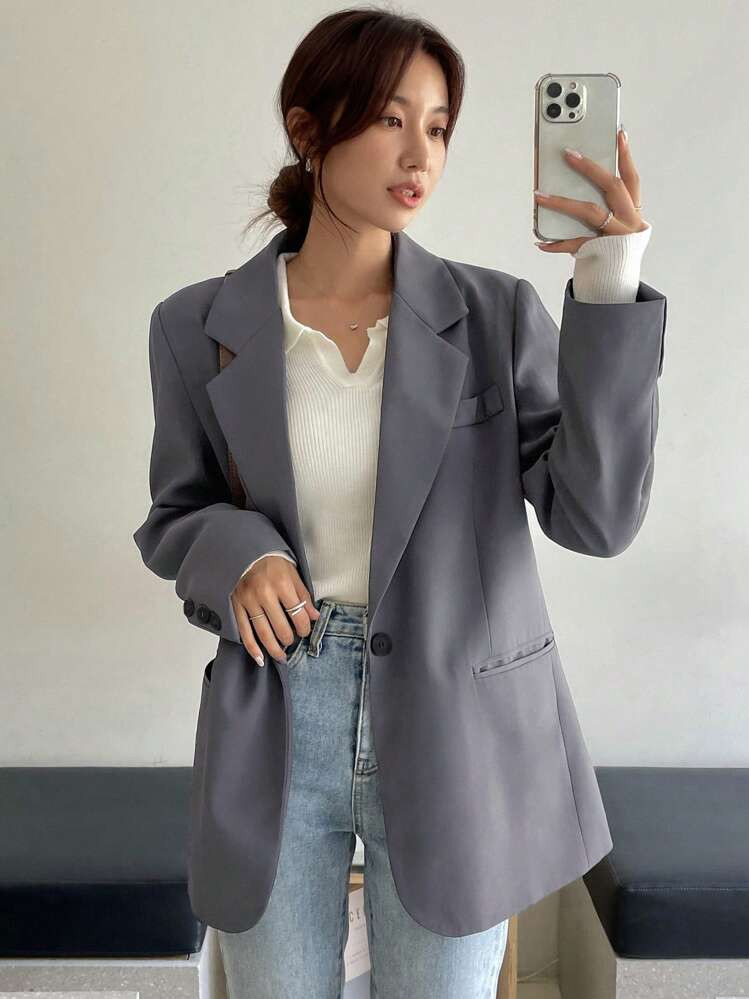 DAZY Solid Color Business Casual Suit Jacket, Autumn Women Blazers,Fall Women Clothes | SHEIN
