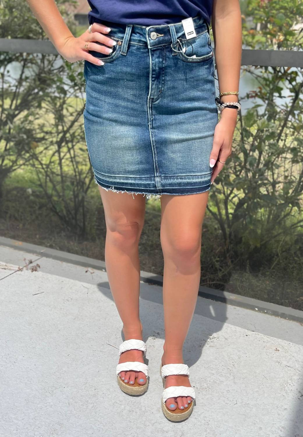 High Waisted Denim Skirt In Blue | Shop Simon