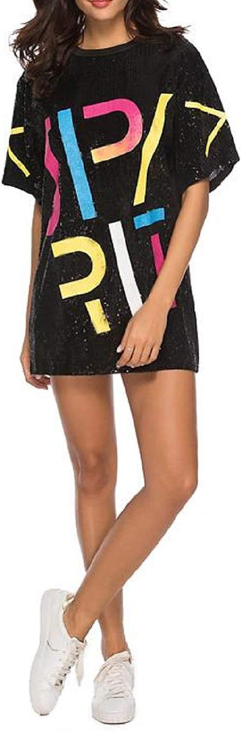 PORRCEY Juniors Short Sleeve Sequin Funny Dress Shirts | Amazon (US)