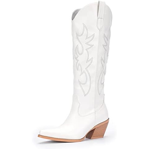 Erocalli Cowboy Boots for Women Embroidered Pull-On Chunky Stacked Heel Cowgirl Knee High Western... | Amazon (US)