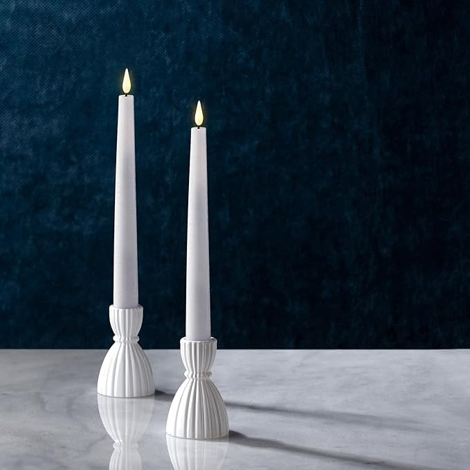 Taper Candle Holder Set - White Candlestick Holders, 3.5 Inch Short, Solid Glass, Fits Standard 3... | Amazon (US)