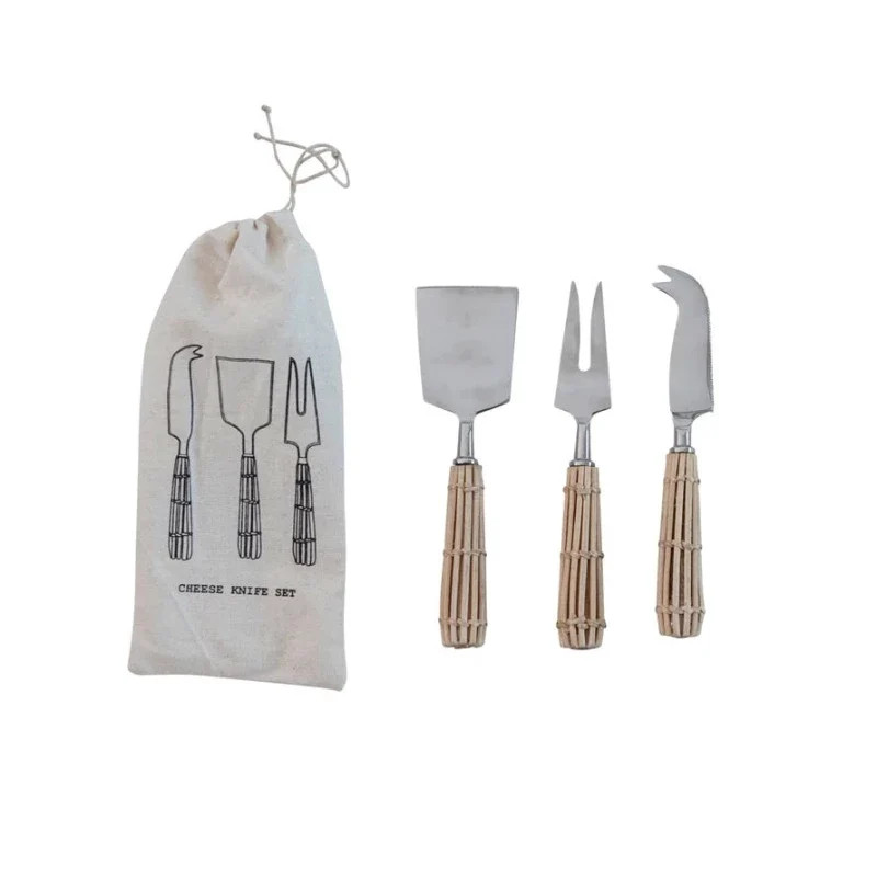 Rattan Handle Charcuterie Knives (Set of 3) | Linen & Flax Co
