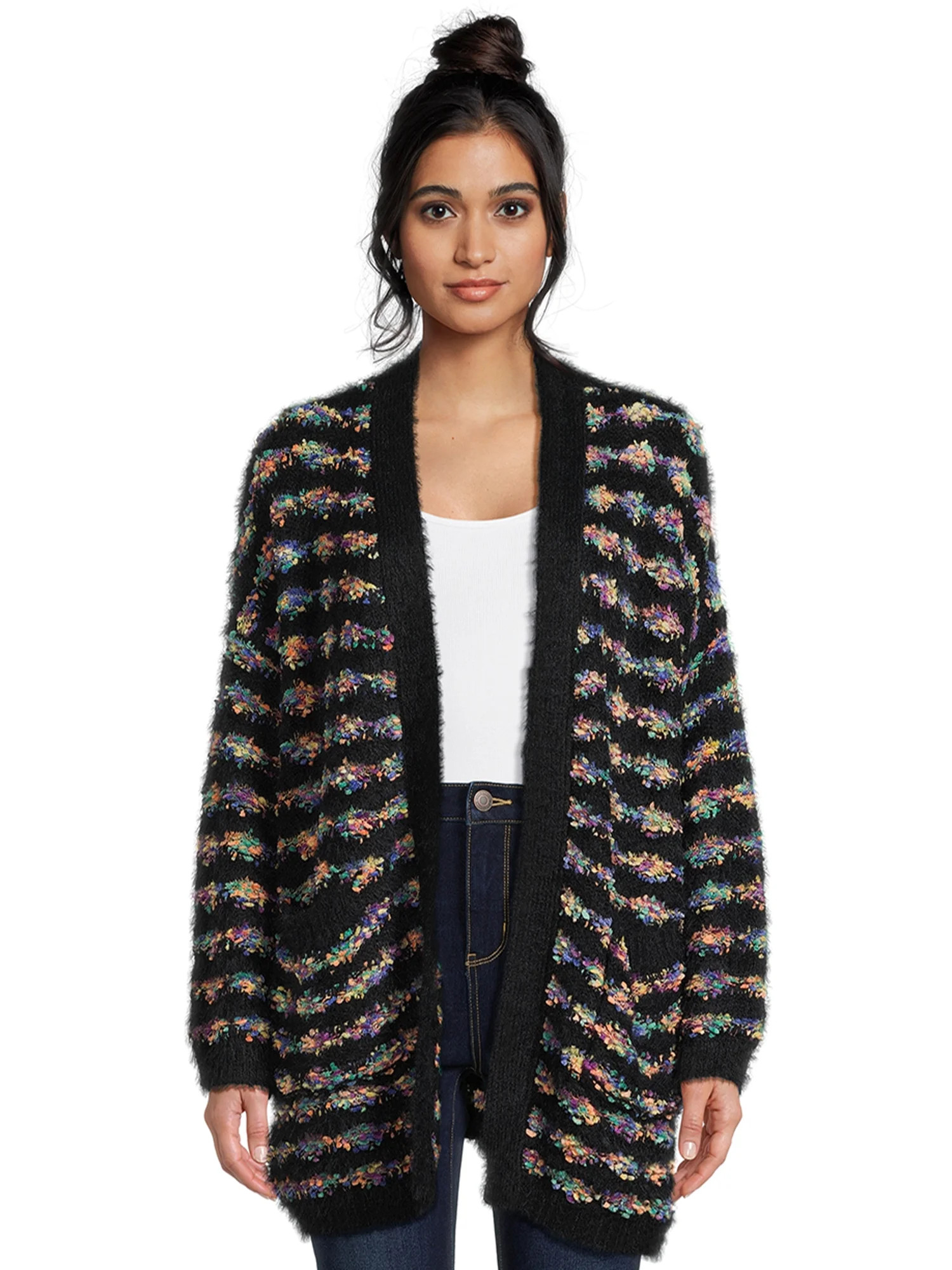 Dreamers by Debut Women's Open Front Rainbow Cardigan Sweater, Midweight | Walmart (US)
