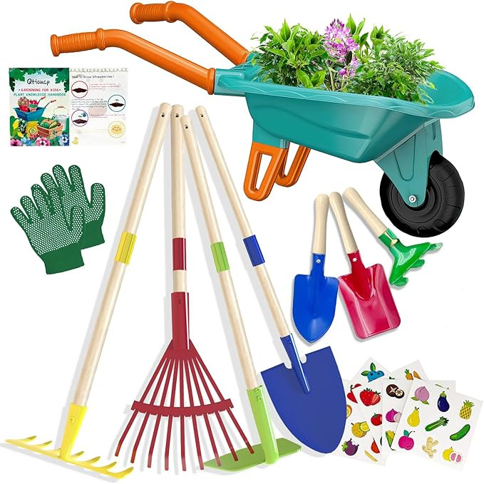 Kids Gardening Tools Outdoor Toys Set Backyard Play with Wheelbarrow Educational STEM Learning Pr... | Amazon (US)