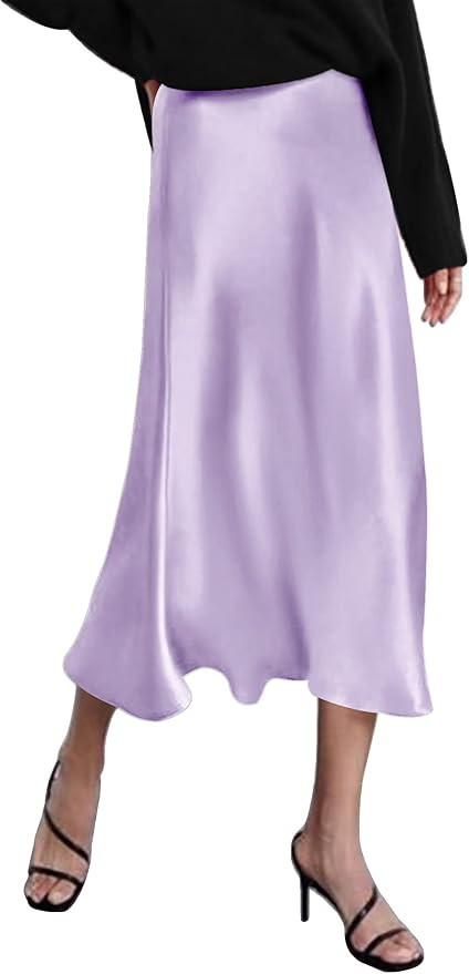 Zeagoo Skirts for Women High Waist Skirt Elegant Midi Skirt Satin | Amazon (US)