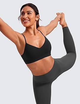 CRZ YOGA Butterluxe V-Neck Sports Bras for Women - Adjustable Thin Straps Padded Yoga Top Basic W... | Amazon (US)