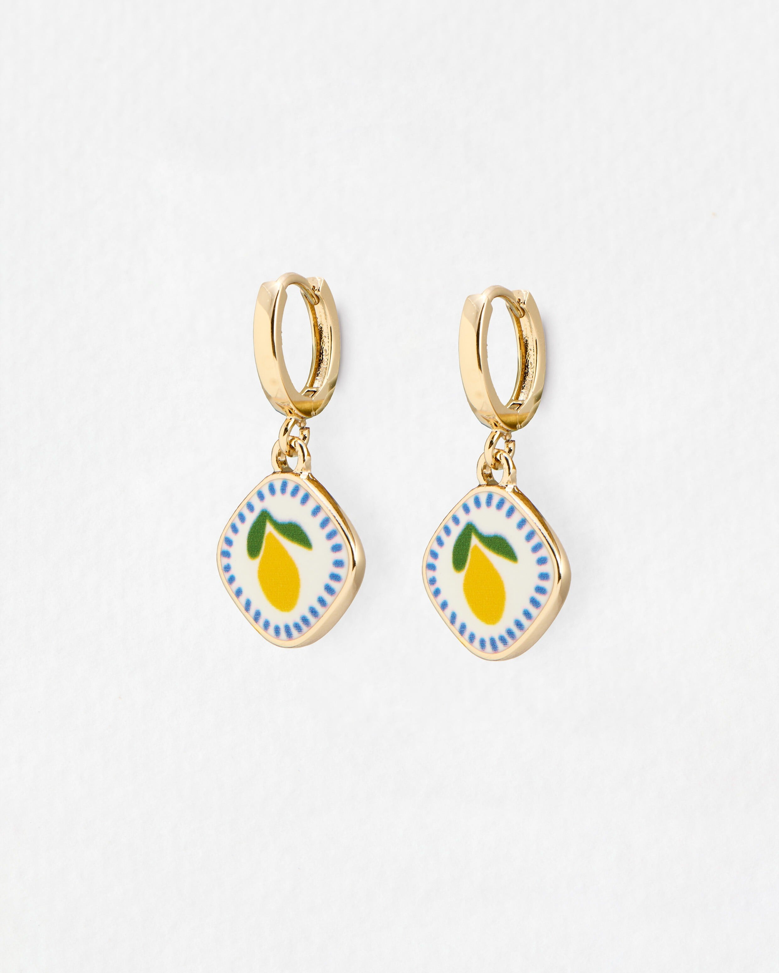 Emory Lemon Detail Charm Drop Huggie Earrings | Oliver Bonas (Global)