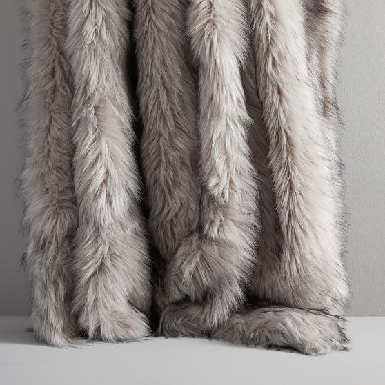 Faux Fur Brushed Tips Throw, 47""x60"", Pearl Gray | West Elm (US)