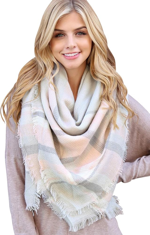 MYS Collection Women's Shawl Wrap Warm Scarf - Cozy Oblong/Plaid Blanket/Stripe Light Circle Infi... | Amazon (US)