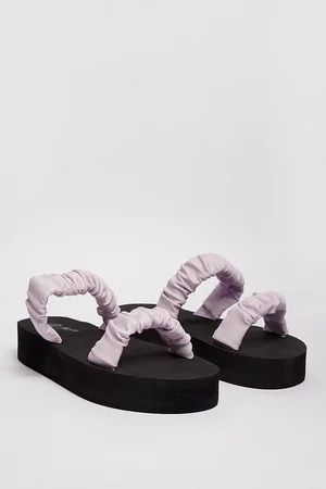 Faux Leather Ruched Moulded Footbed Platform Mules | Nasty Gal (US)