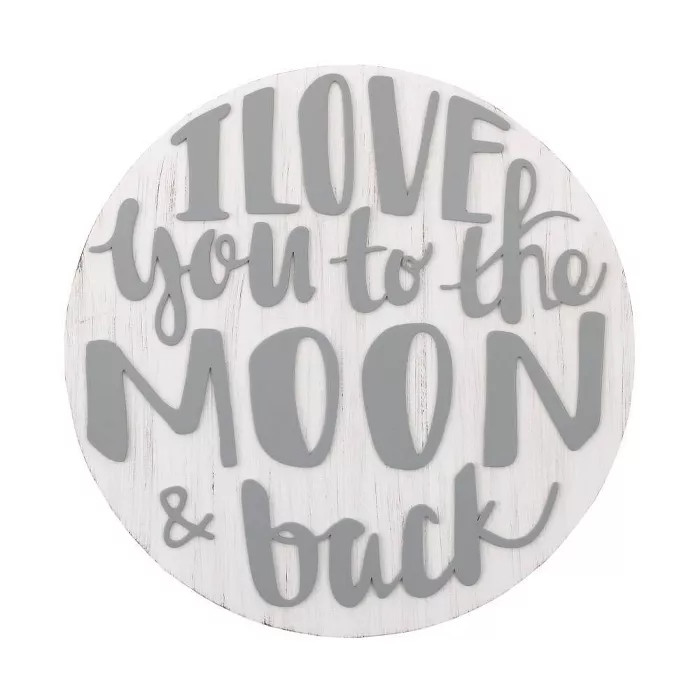 Little Love By NoJo Love You To The Moon and Back Round Wood Nursery Wall Décor - Gray and White | Target
