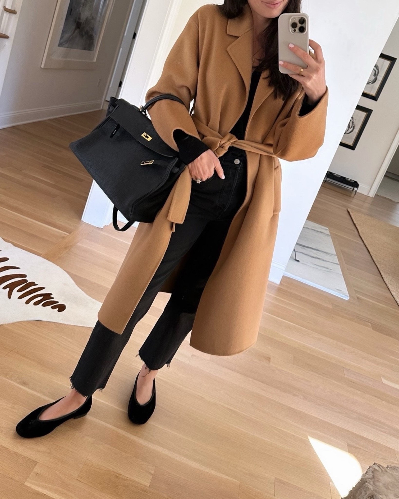 Camel coat, classic outfit, velvet ballet flats, spring outfit, winter outfit. 

#LTKootd #LTKSeasonal