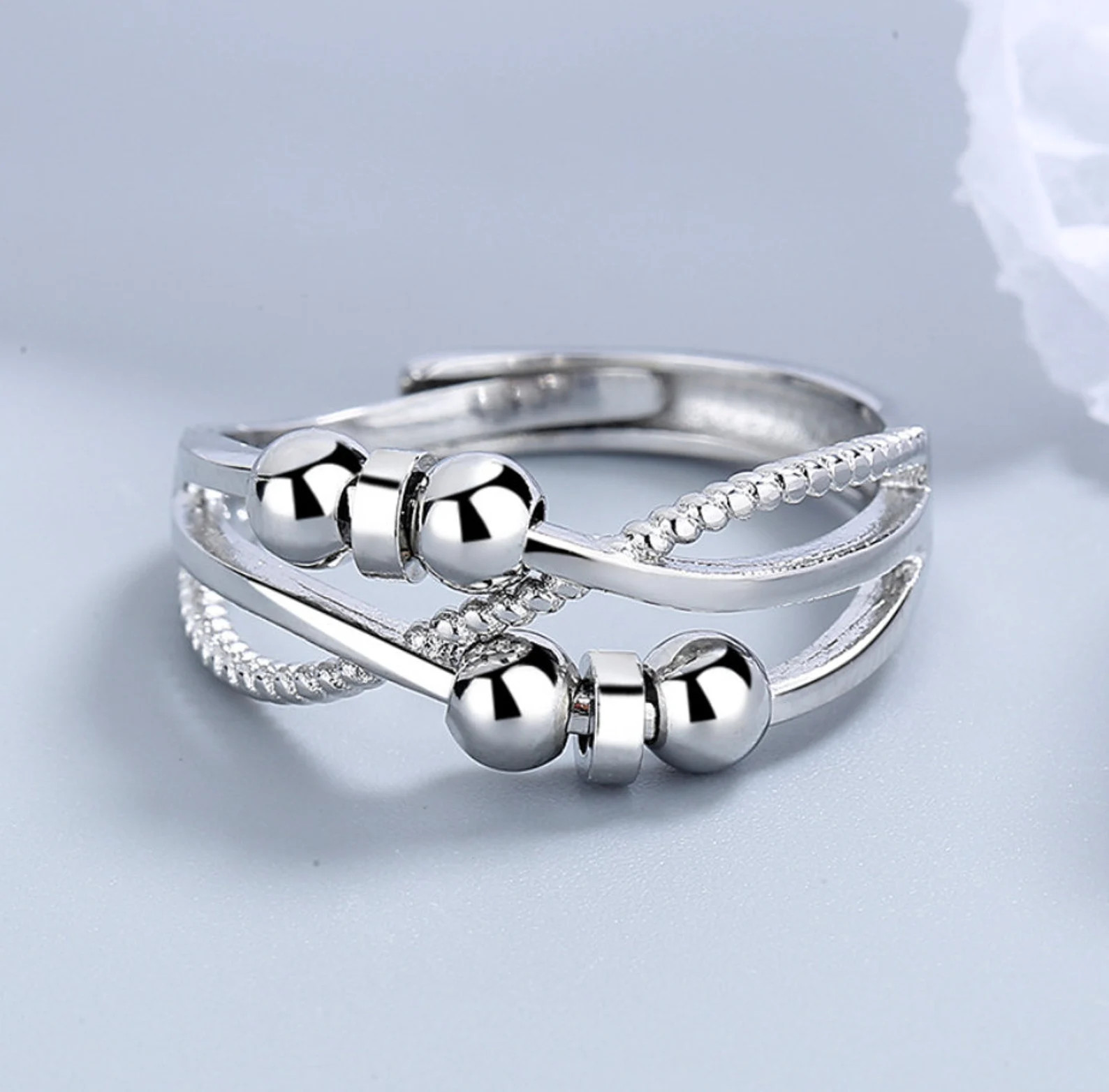 S925 Sterling Silver Adjustable Complex Anxiety Bead Ring/ - Etsy | Etsy (US)